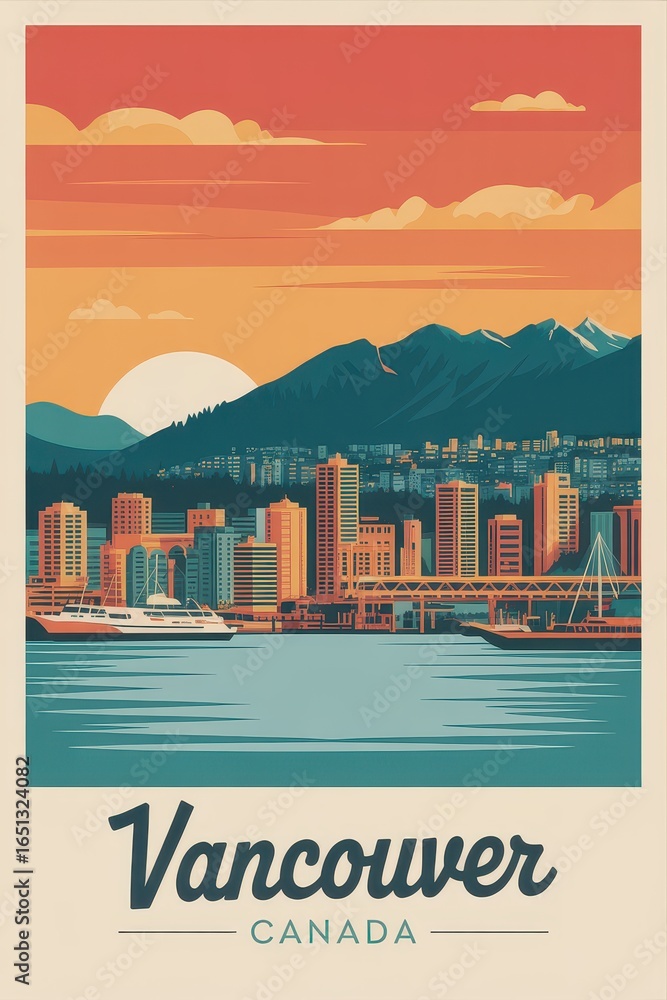 Obraz premium Vintage Travel Poster of Vancouver Canada Skyline