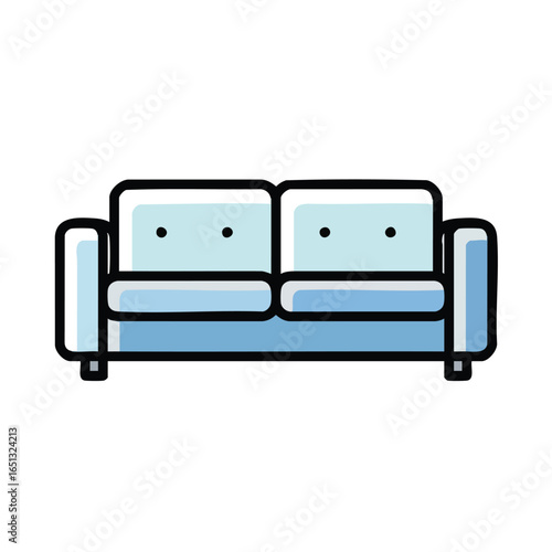 A modern, stylized icon of a light blue two-seater sofa or loveseat with a bold black outline.