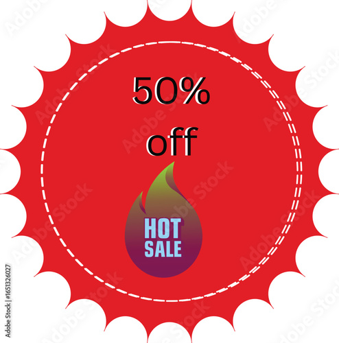 50% Off Hot Sale Discount Label Vector