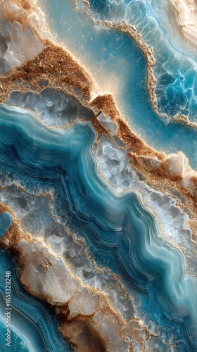 Beautiful blue and gold abstract design inspired by natural stone patterns with shimmering details