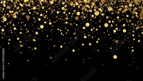 Gold confetti falling on black background