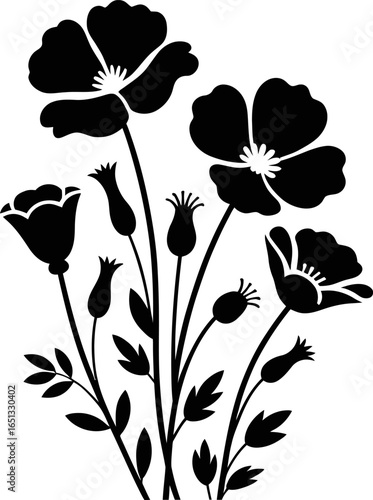 Poppy Flower Arrangement Silhouette