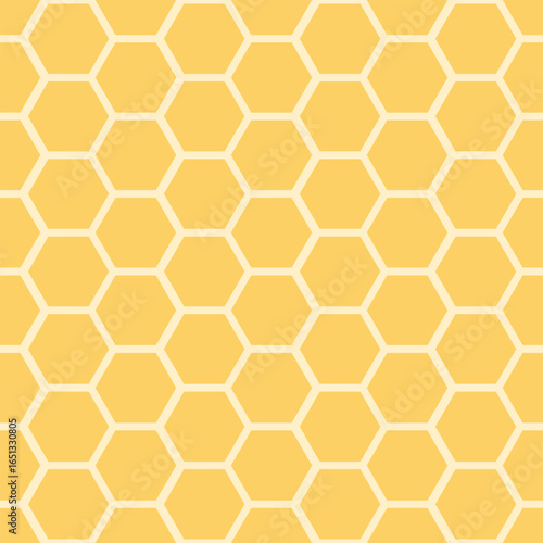 Seamless pattern honeycomb with abstract geometric hexagons. Bright yellow texture inspired by bees and natural wax cells. Perfect for background, textile, wallpaper, or packaging design