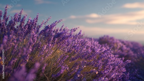 Lush lavender field at sunset