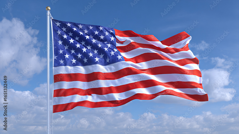 American Flag Waving Against a Blue Sky Background American Flag Waving Against a Blue Sky Background