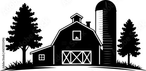 Rustic farmhouse silhouette vector