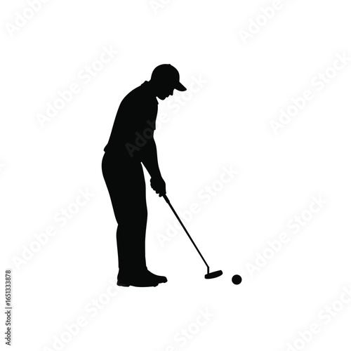 Golfer preparing to putt a ball sport black