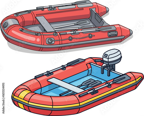 Two Red Inflatable Boats Illustration, Vector Graphic