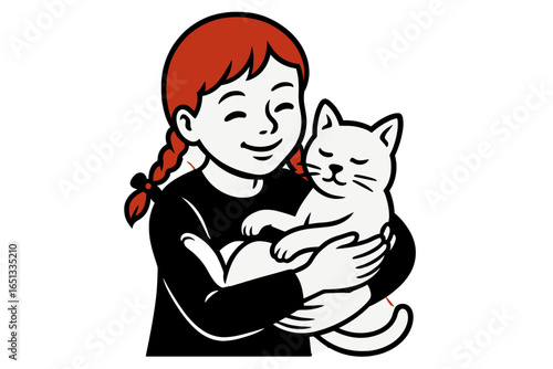 Embracing a furry friend in a vintage engraved illustration that embodies love and warmth