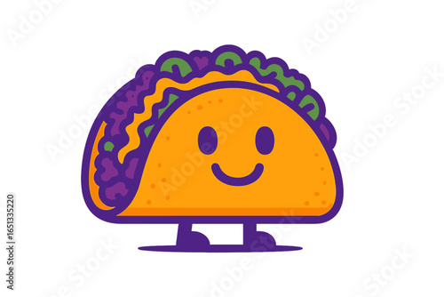 A colorful vector illustration of a kawaii taco winking an eye set against a white background with a vibrant design