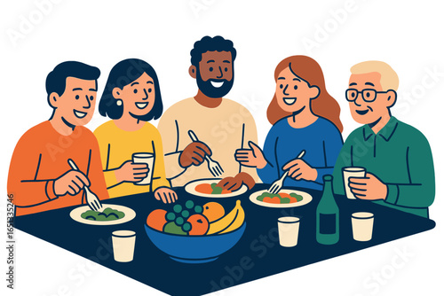 Joyful Camaraderie through Shared Meals: An Artistic Representation of Cheerful Friendship