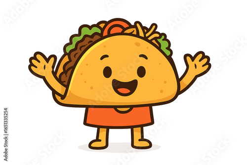 Vector illustration of a kawaii taco winking one eye set against a white background with a colorful design