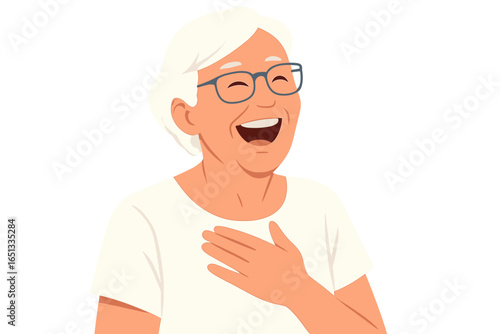 Elderly woman with white hair smiling, a vector illustration portraying senior joy