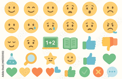 Flat Vector Icons Representing Emotional Literacy for Educational and Mental Health Platforms. Feelings icons for learning tools.