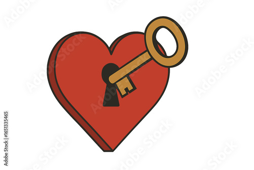 Flat design illustration of a heart shaped lock symbolizing love, introversion, privacy, inspiration, relationship, marriage and soul concept, available as an EPS 8 vector with no transparency or