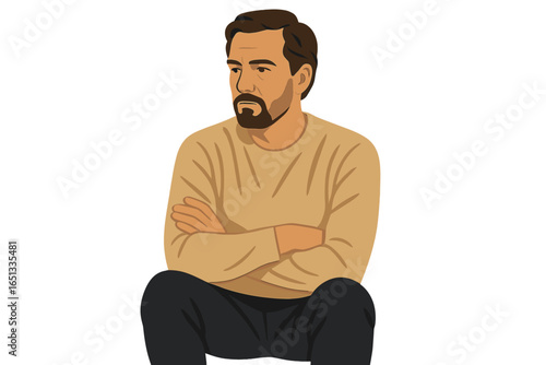 Emotional intelligence and soft skills are demonstrated by a young male character leaning on a sign and intently listening, highlighting the importance of human relationships and empathy