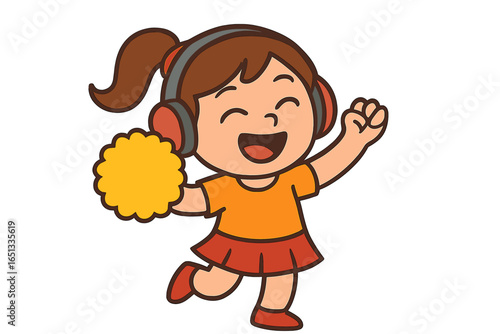 A girl cheers on her friend with unbridled enthusiasm, her arms raised and a broad smile spreading across her face as she displays sincere support and eagerness
