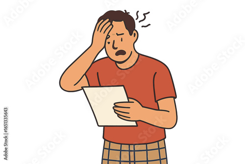 Man Crying with Sorrow while Reading a Letter with Unpleasant News Vector Graphic