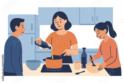 A woman is cooking a meal in her home kitchen that features a modern design concept
