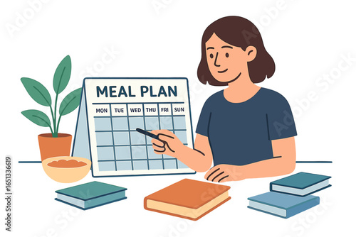 A woman plans her meals and creates a grocery list in the comfort of her own cozy kitchen
