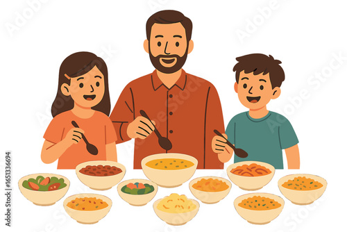 A family gathers around the dinner table to savor a mouthwatering hot pot meal in the comfort of their own home