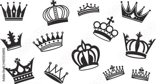 Crown icons set. Crown symbol collection. Vector illustration. a seamless vector illustration set of black crown icons on a white background. Include a variety of crown shapes such as royal crowns, 