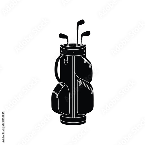 Black golf bag with clubs sport equipment