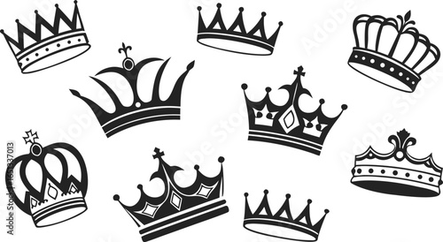 Crown icons set. Crown symbol collection. Vector illustration. a seamless vector illustration set of black crown icons on a white background. Include a variety of crown shapes such as royal crowns, 