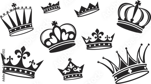 Crown icons set. Crown symbol collection. Vector illustration. a seamless vector illustration set of black crown icons on a white background. Include a variety of crown shapes such as royal crowns, 