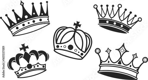 Crown icons set. Crown symbol collection. Vector illustration. a seamless vector illustration set of black crown icons on a white background. Include a variety of crown shapes such as royal crowns, 
