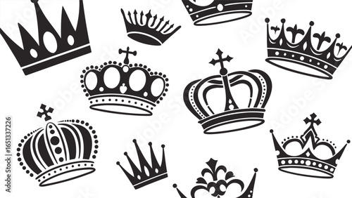 Crown icons set. Crown symbol collection. Vector illustration. a seamless vector illustration set of black crown icons on a white background. Include a variety of crown shapes such as royal crowns, 