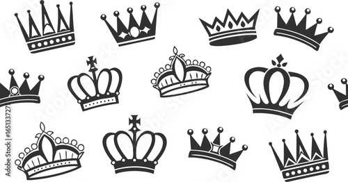 Crown icons set. Crown symbol collection. Vector illustration. a seamless vector illustration set of black crown icons on a white background. Include a variety of crown shapes such as royal crowns, 