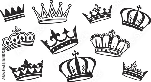 Crown icons set. Crown symbol collection. Vector illustration. a seamless vector illustration set of black crown icons on a white background. Include a variety of crown shapes such as royal crowns, 