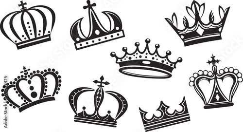 Crown icons set. Crown symbol collection. Vector illustration. a seamless vector illustration set of black crown icons on a white background. Include a variety of crown shapes such as royal crowns, 