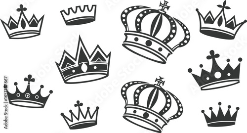 Crown icons set. Crown symbol collection. Vector illustration. a seamless vector illustration set of black crown icons on a white background. Include a variety of crown shapes such as royal crowns, 