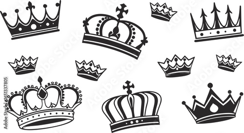 Crown icons set. Crown symbol collection. Vector illustration. a seamless vector illustration set of black crown icons on a white background. Include a variety of crown shapes such as royal crowns, 