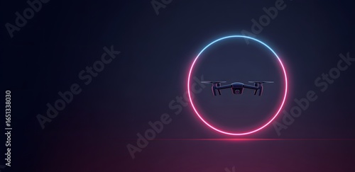 Wallpaper Mural futuristic drone product launch background with levitating drone glowing in neon ring Torontodigital.ca