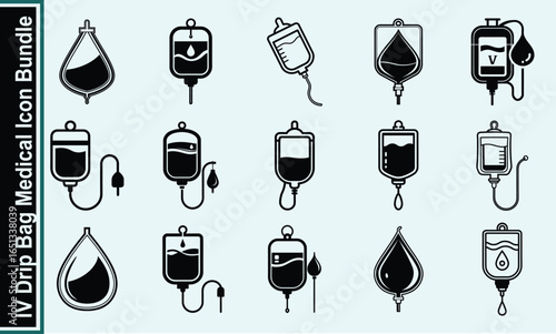 IV Drip Bag Medical Icon Bundle Essential Healthcare Graphics for Health and Wellness Concepts