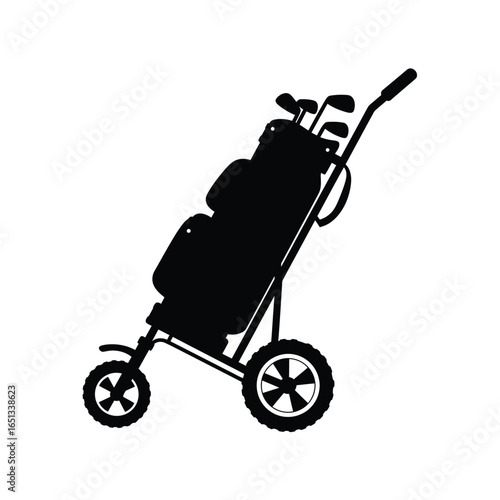 Black silhouette of a golf bag on a trolley clubs sport