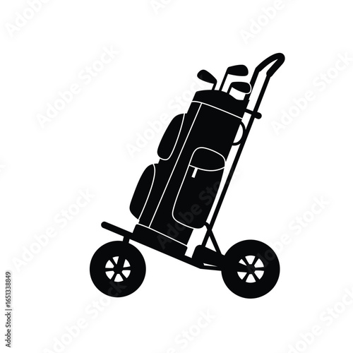 Golf bag with clubs on trolley sport