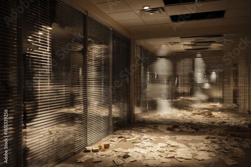 Wallpaper Mural Empty office hallway, night, papers scattered Torontodigital.ca