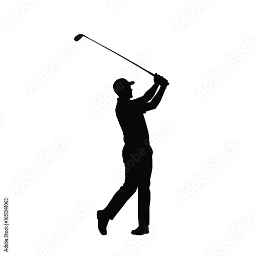 Golfer swinging club silhouette sport