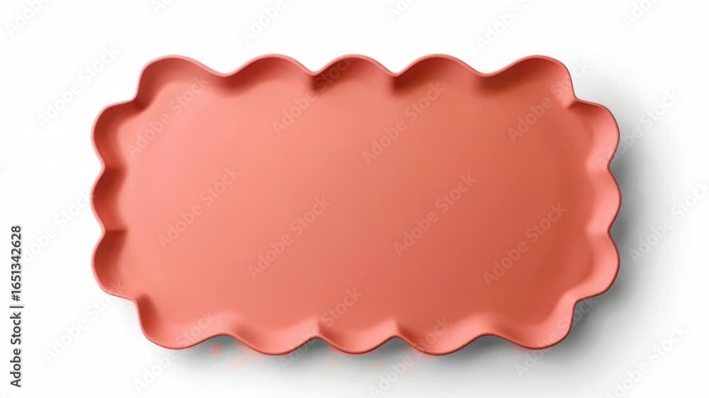 A pink plate with a decorative scallop edge A pink plate with a decorative scallop edge