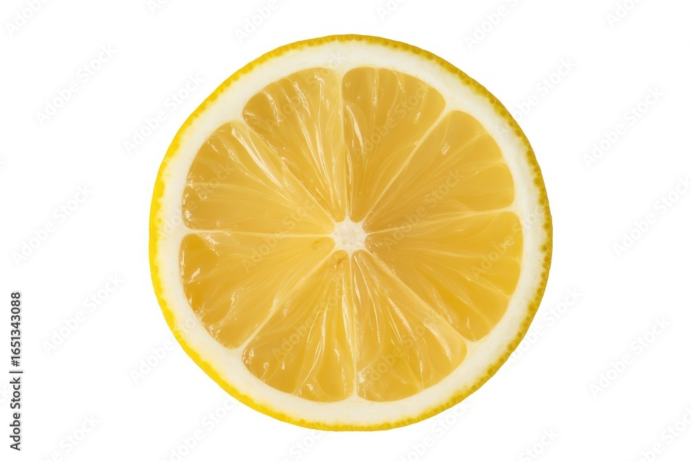 A bright yellow lemon slice showcases its juicy segments and zesty peel A bright yellow lemon slice showcases its juicy segments and zesty peel