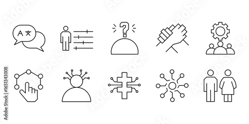Diversity icon set. Containing equality, human rights, ethnicity, difference, belonging, languages, tolerance, and more. Editable stroke. vector illustration 