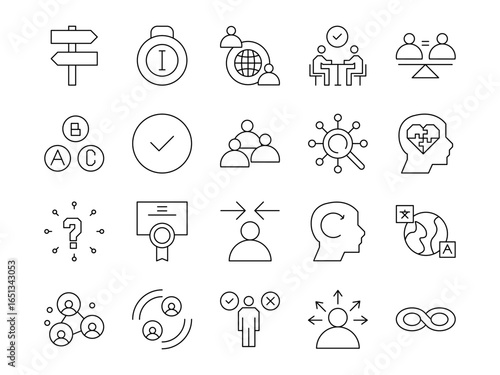 Diversity icon set. Containing equality, human rights, ethnicity, difference, belonging, languages, tolerance, and more. Editable stroke. vector illustration 