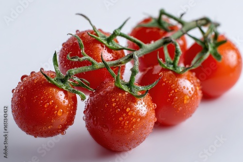 Vibrant Panicle of Cherry Tomatoes: Fresh Red and White Fruits on a Clean Background