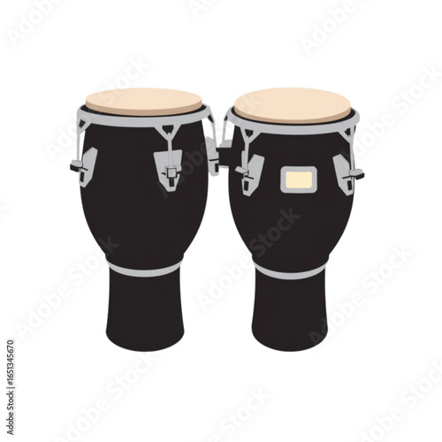 Bongos on a transparent background, musical instrument, black color, concept