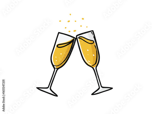 Minimalist toasting glasses illustration in the corner for celebration announcements

