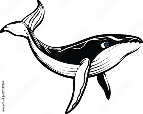 Minimalist Whale Icon Vector Swimming
